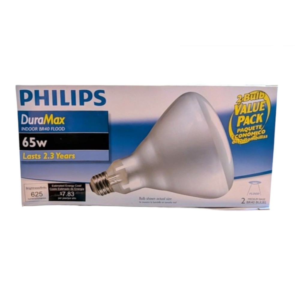 Philips DuraMax 65W Indoor BR40 Flood Light Bulbs 2 Pack Total Medium Base